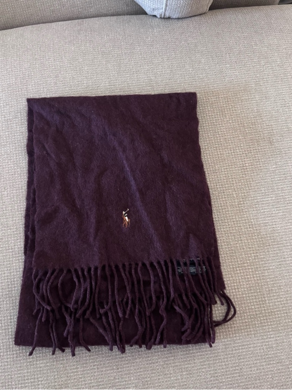 Polo by Ralph Lauren Deep Plum Wool and cashmere -Blend Scarf with Fringe